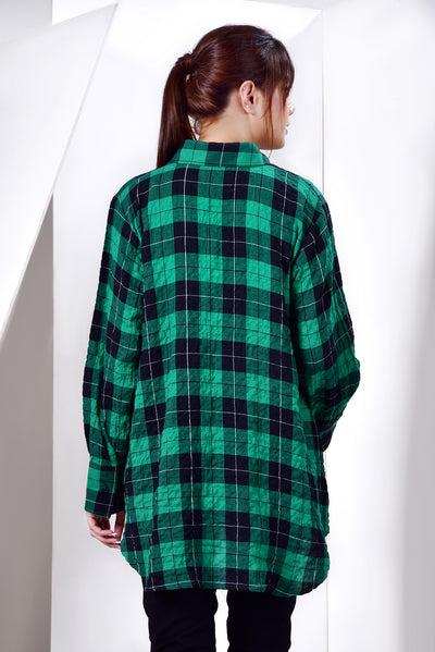 LDS-6490 WESTERN SHIRT CASUAL GREEN CHECK