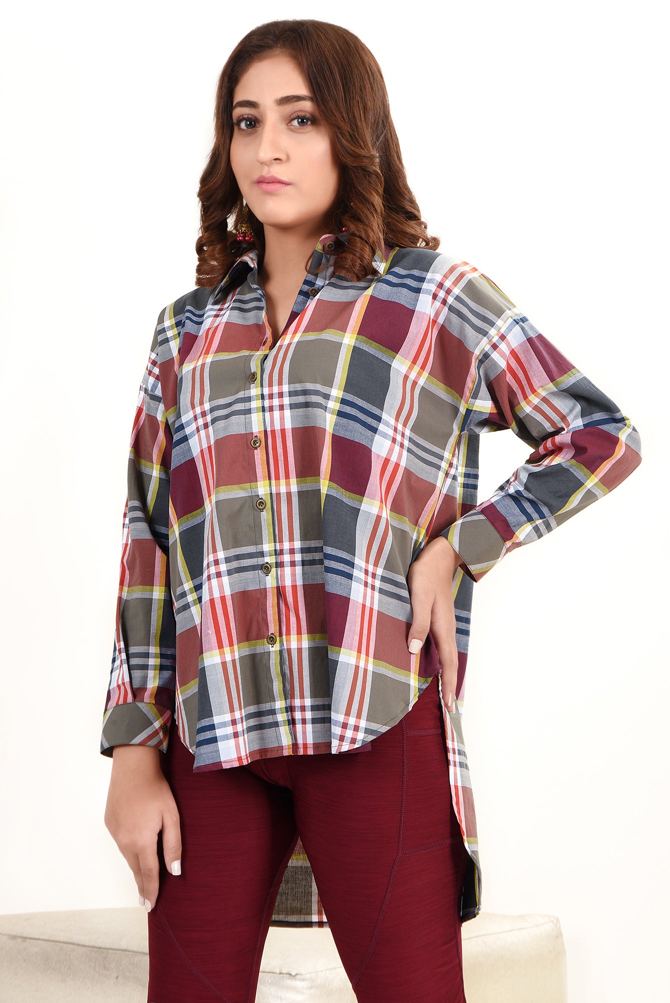 LDS-6491 WESTERN SHIRT L/OLIVE CHECK