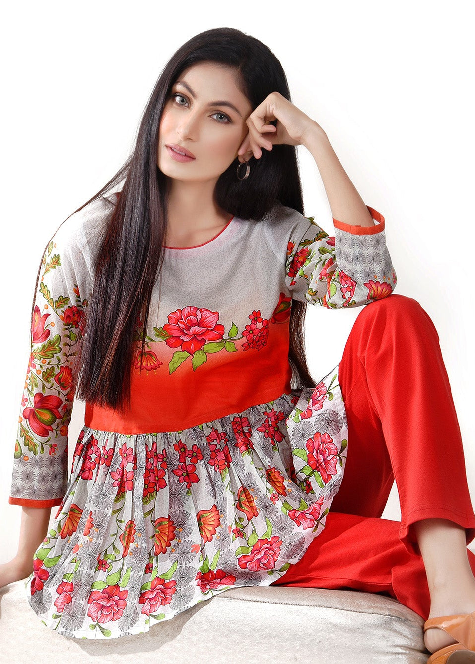 Picture of COTTON LAWN PEPLUM GREY LDS-6506 - Chenone Official - Online Shopping