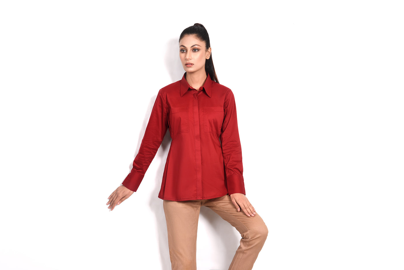 LDS-6539 WESTERN SHIRT CASUAL MAROON