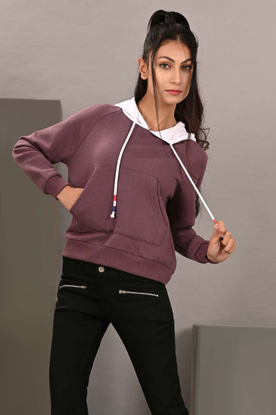 LDS-A1585 HOODED PULL OVER PLUM
